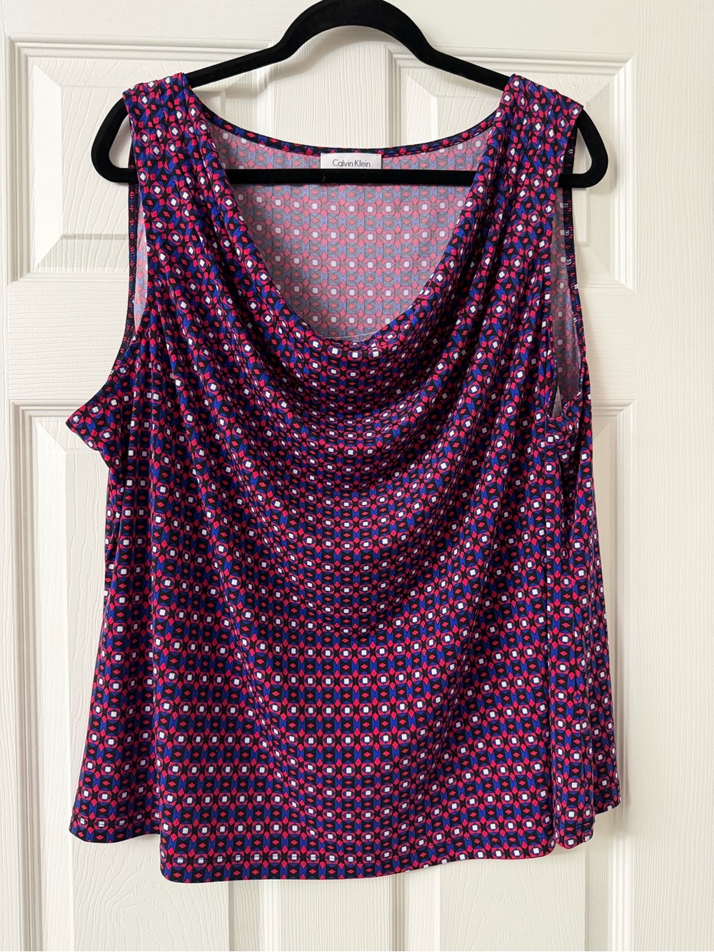 Calvin Klein Multicolor Geometric Cowl Neck Camisole Sleeveless Blouse